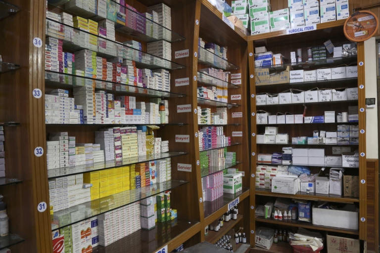 Medicines on the shelf at Muazzam Hospital pharmacy