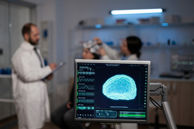 Brain activity being monitored on a screen in the neurology department in Pakistan